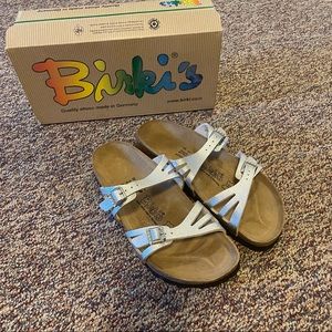 New Birkenstock Silver Leather rhinestone buckle